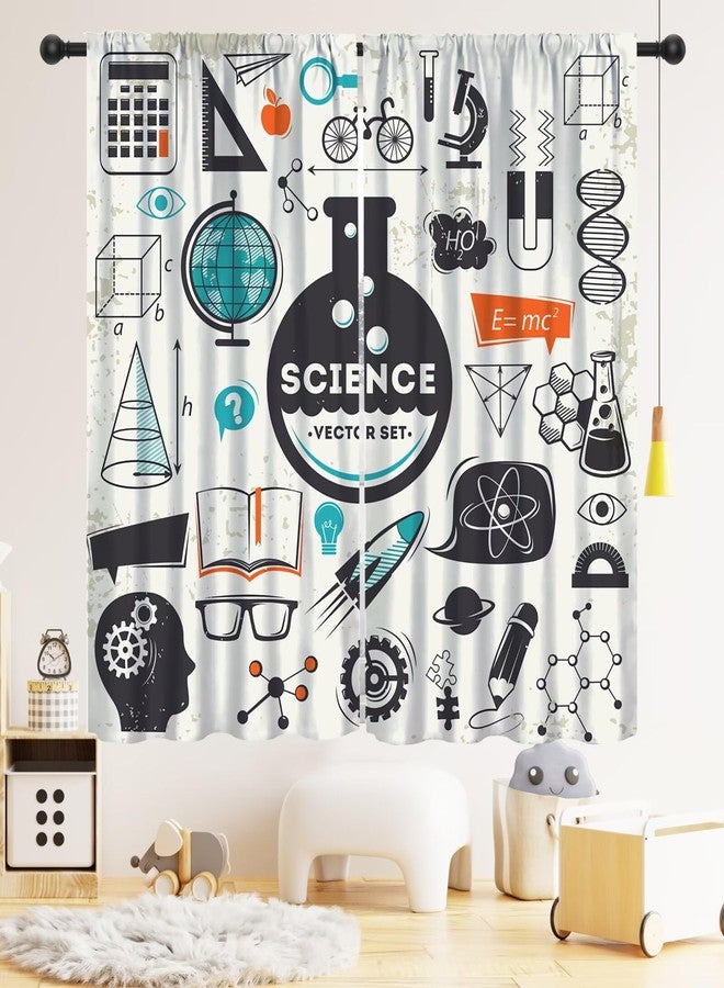 LOMADIA Science Kids Curtain, Abstract Math Chemistry Physics Learning Blackout Curtain,Science Graffiti Print Window Treatments Drapes for Nursery Boys Girls Room Bedroom Classroom Decor 42"W x 45"L - Image 1